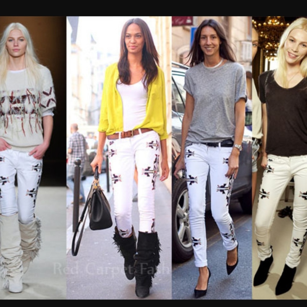 White embroidered jeans